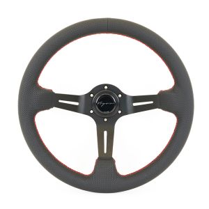 Vigor Stuur Daytona Rode Kruisstiksel Zwart - Zwart 350mm Geperforeerd Leer
