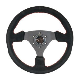 Vigor Stuur Monza Rode Kruisstiksel Zwart - Zwart 330mm Suède