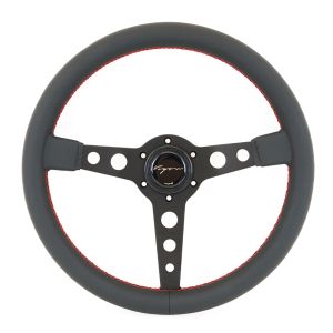 Vigor Stuur Monte Carlo Rode Kruisstiksel Zwart - Zwart 350mm Leer