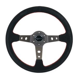 Vigor Stuur Speedway Rode Kruisstiksel Zwart - Zwart 350mm Suède