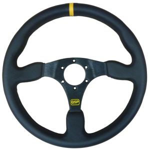 QSP Stuur Racing Zwarte Kruisstiksel Plat Zwart 350mm Leer