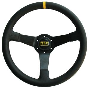 QSP Stuur Racing Zwarte Kruisstiksel Zwart 350mm Leer