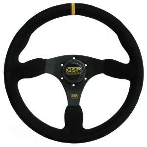QSP Stuur Racing Zwarte Kruisstiksel Plat Zwart 350mm Suède