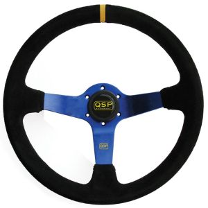 QSP Stuur Racing Zwarte Kruisstiksel Blauw 350mm Suède