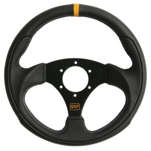 QSP Stuur Racing Zwarte Kruisstiksel Plat Zwart 300mm Leer