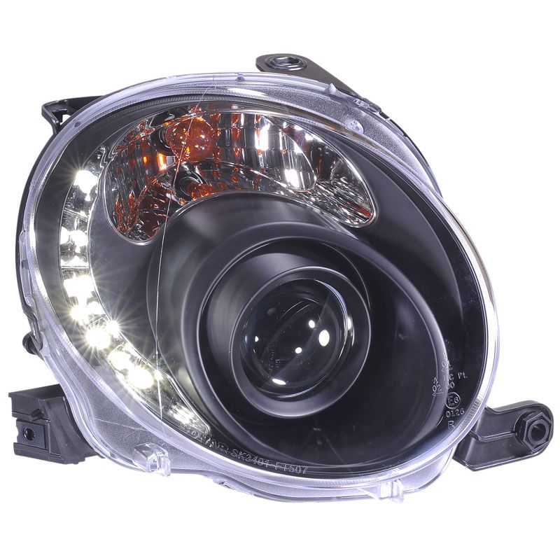 Image of SK-Import Koplampen DRL Black Housing Fiat 500