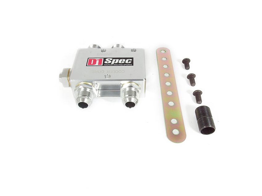 Image of D1 Spec Olie Filter Adapter/Relocator Met Filter,82 Graden open Zilver Aluminium