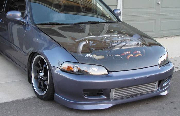 Image of PU Design Voor Bumper Lip Type R Style Zwart Polyurethane Honda Civic