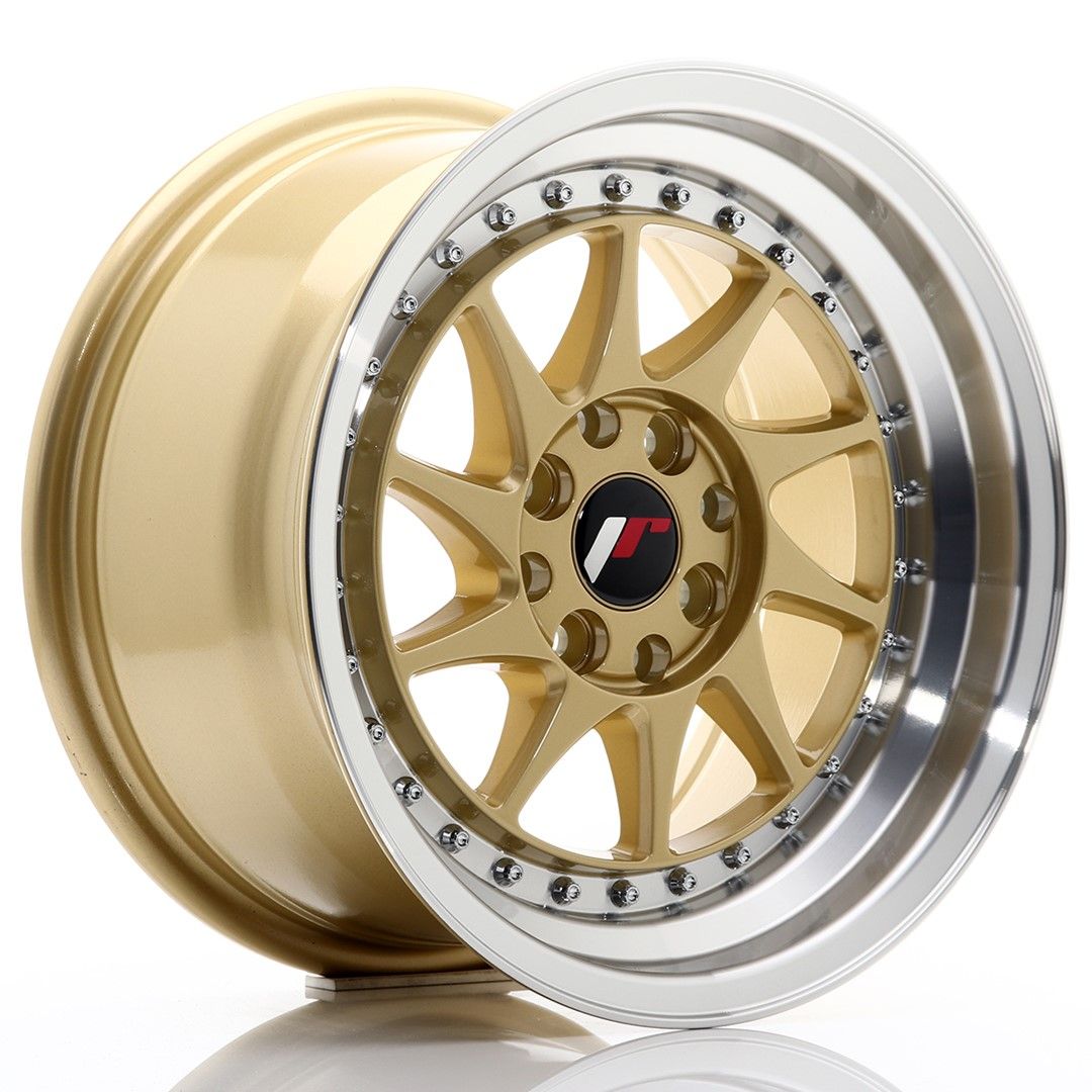 Image of JR-Wheels JR26 Velgen 15 Inch 8J ET25 4x100,4x108 Gold Machined Lip