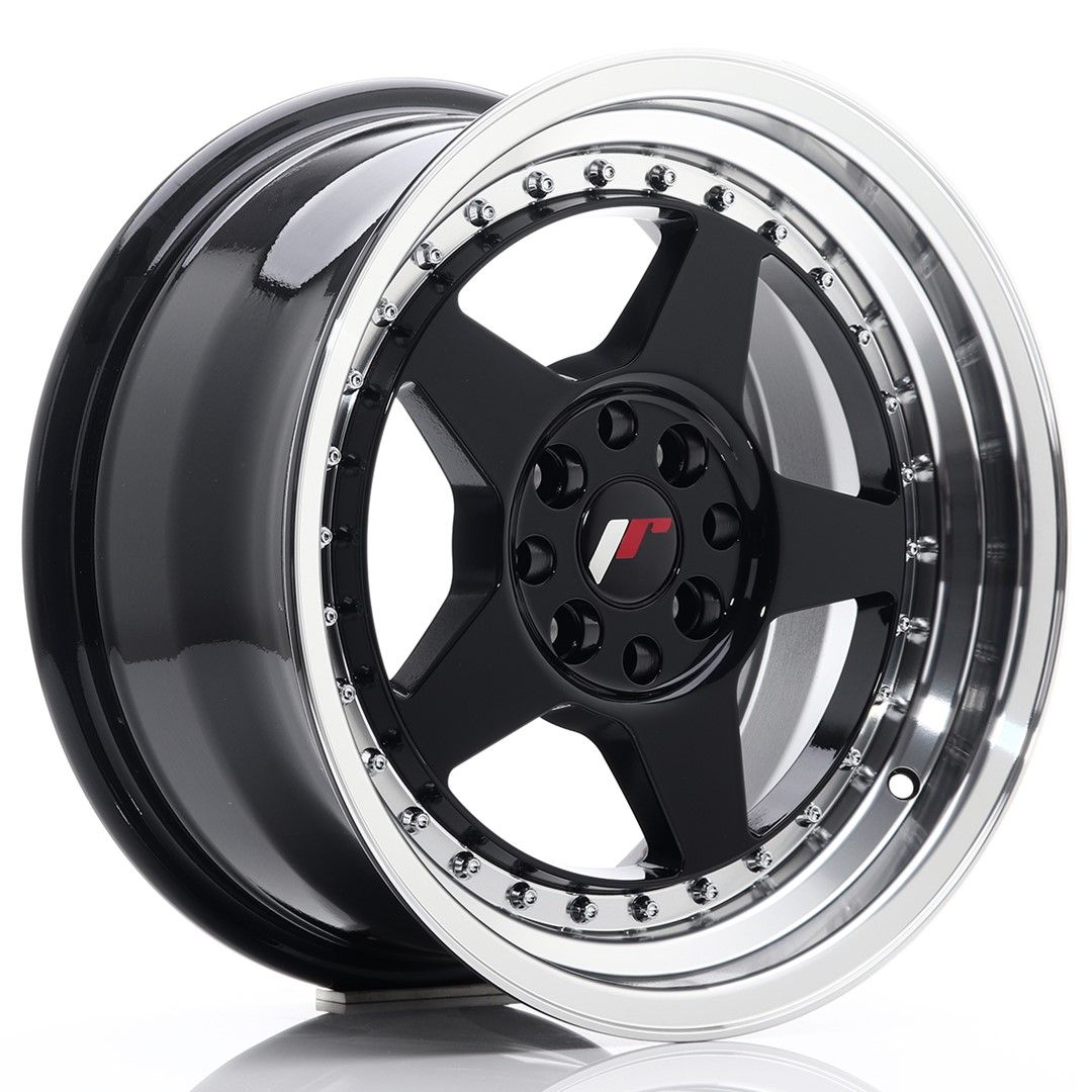 Image of JR-Wheels JR6 Velgen 16 Inch 8J ET30 4x100,4x114.3 Gloss Black Machined Lip