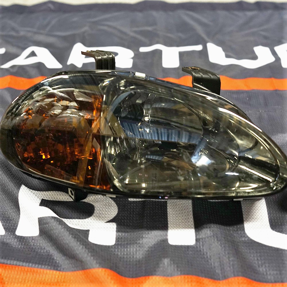 Image of Spring Koplampen JDM Style TWEEDE KANS Chrome Housing Oranje Glas Smoke Glas Honda Del Sol