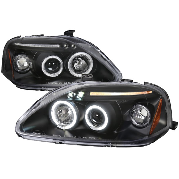 Image of SK-Import Koplampen Dubbele Halo Flat Black Housing Honda Civic Facelift 1999-2001