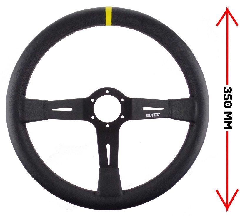 LTEC Stuur Racing Zwarte Kruisstiksel Zwart 350mm Leer