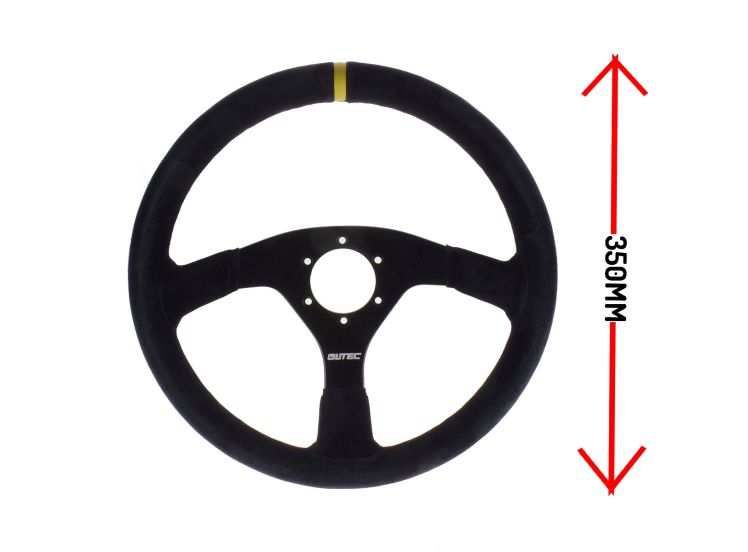 Image of LTEC Stuur Racing Zwarte Kruisstiksel Plat Zwart 350mm Suède
