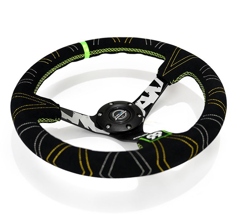 Image of NRG Innovations Stuur Driekleurig stiksel Kyle Mohan Signature Met Groene Middenlijn Zwart - Zwart 350mm Suède