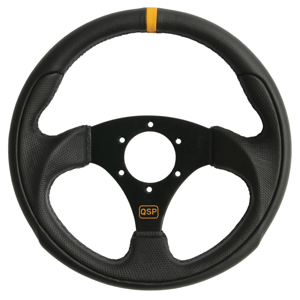 Image of QSP Stuur Racing Zwarte Kruisstiksel Plat Zwart 300mm Leer