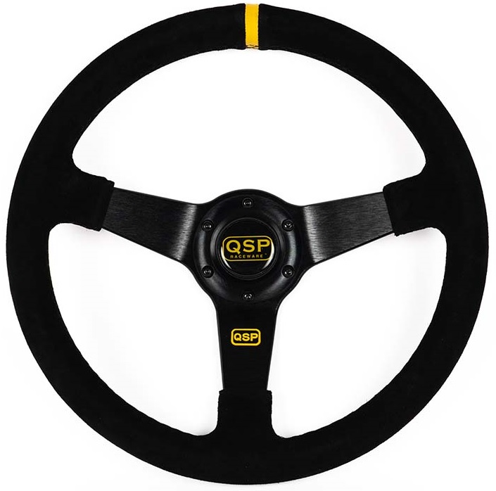 Image of QSP Stuur Racing Zwarte Kruisstiksel Zwart 350mm Suède